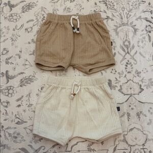 Baby Waffle Knit Drawstring Shorts - Cream & Tan